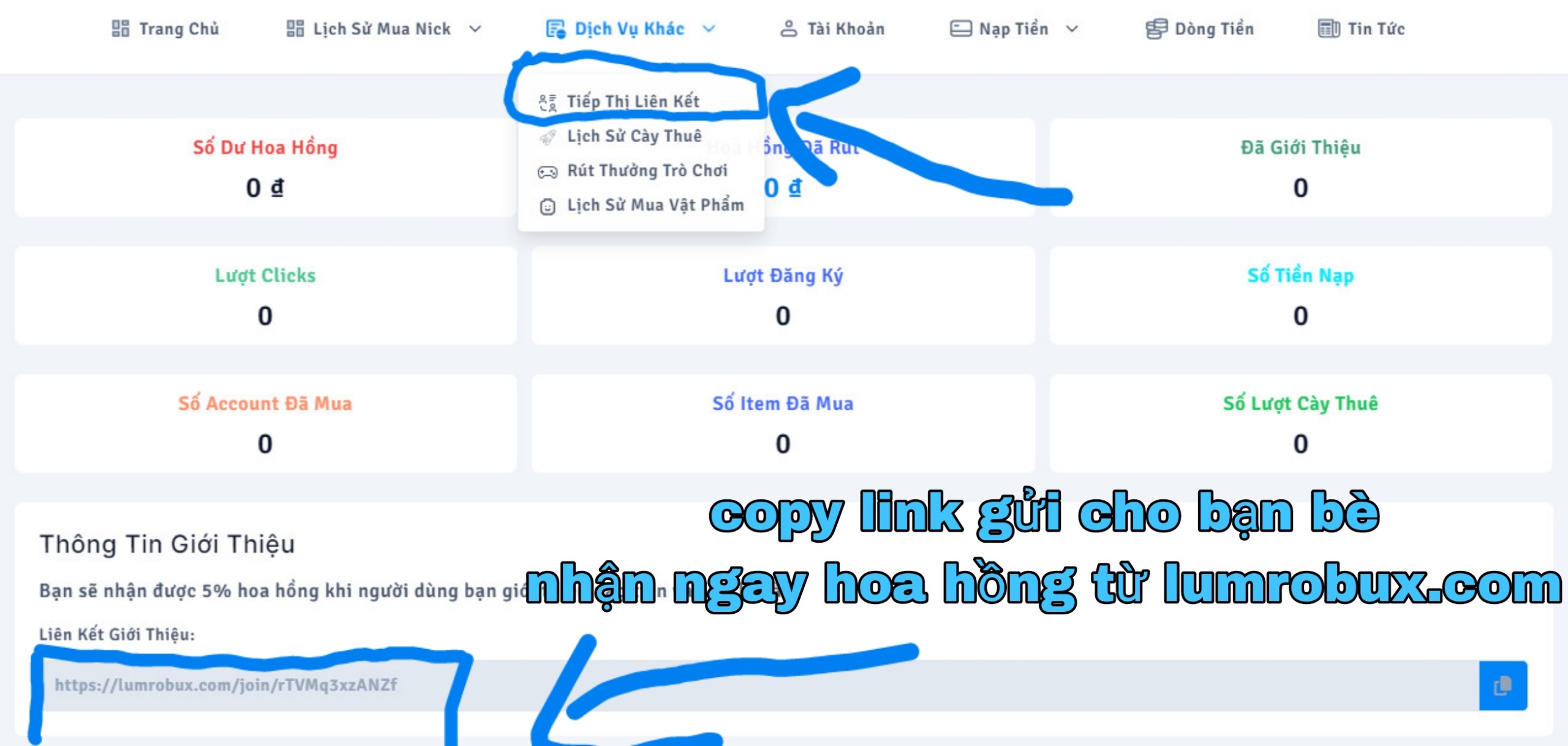 HƯỚNG DẪN GIỚI THIỆU BẠN BÈ VÀ NHẬN HOA HỒNG TỪ LUMROBUX.COM